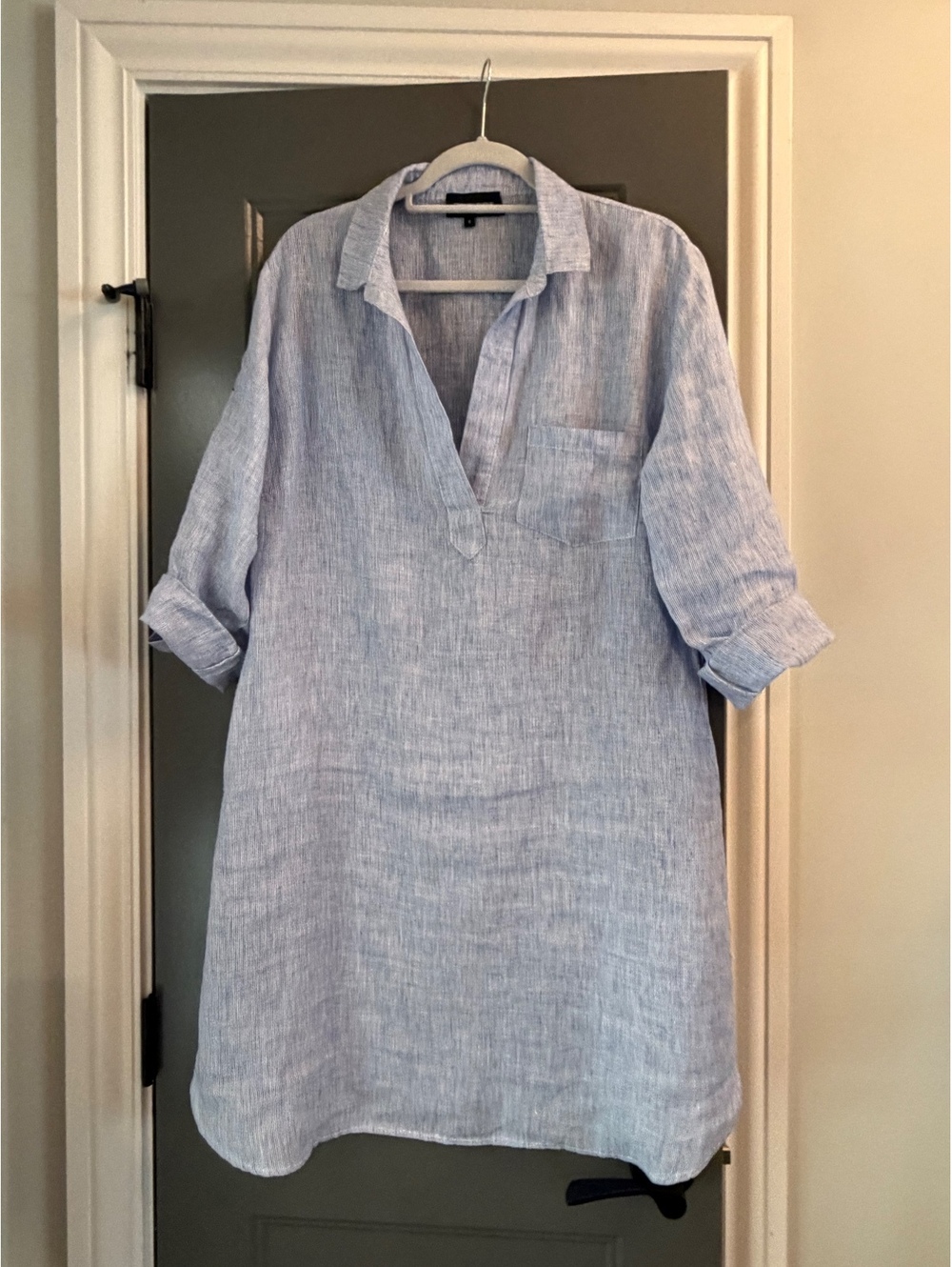 French Curve Women's Light Blue Linen Tunic Shirt Size S